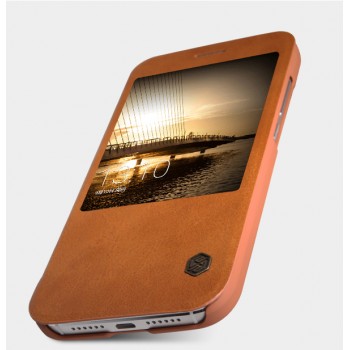Кожаный чехол флип с окном вызова для Huawei G8 Коричневый