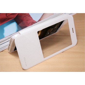 Чехол флип на пластиковой матовой нескользящей основе с окном вызова для Huawei G8 Белый
