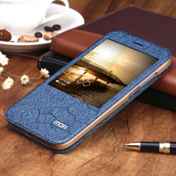 Текстурный чехол флип подставка на силиконовой основе с окном вызова для Huawei G8 Синий
