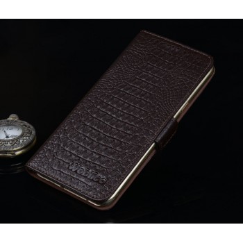 Кожаный чехол портмоне подставка (нат. кожа крокодила) с крепежной застежкой для Huawei G8 Коричневый