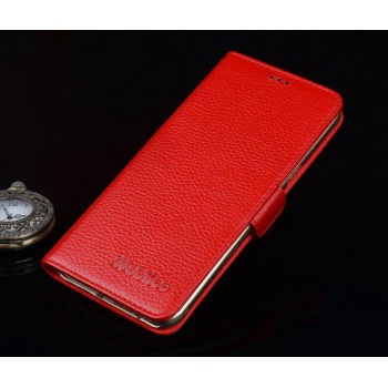 Кожаный чехол портмоне подставка (нат. кожа) с крепежной застежкой для Huawei G8 Красный