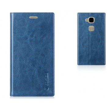 Глянцевый кожаный чехол флип подставка на присоске с отделением для карты для Huawei G8 Синий