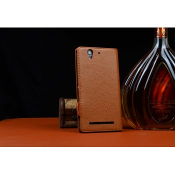 Кожаный чехол портмоне (нат. кожа) для Sony Xperia C4 Бежевый