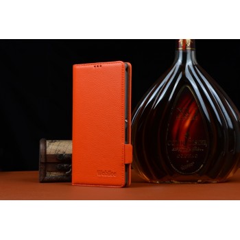 Кожаный чехол портмоне (нат. кожа) для Sony Xperia C4 Оранжевый
