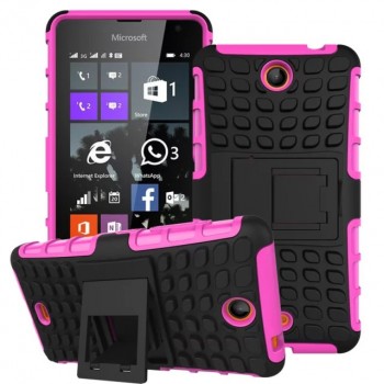 Антиударный силиконовый чехол экстрим защита с подставкой для Microsoft Lumia 430 Dual SIM Розовый