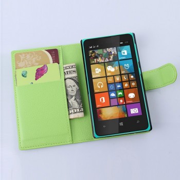 Чехол портмоне подставка с защелкой для Microsoft Lumia 532 Зеленый