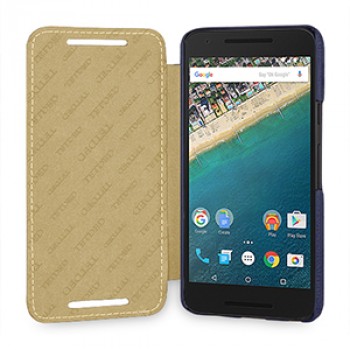 Кожаный чехол горизонтальная книжка (нат. кожа) для Google LG Nexus 5X Синий