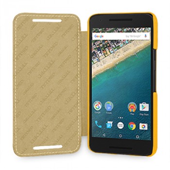 Кожаный чехол горизонтальная книжка (нат. кожа) для Google LG Nexus 5X Желтый