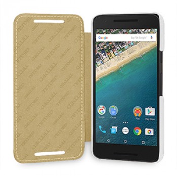 Кожаный чехол горизонтальная книжка (нат. кожа) для Google LG Nexus 5X Белый