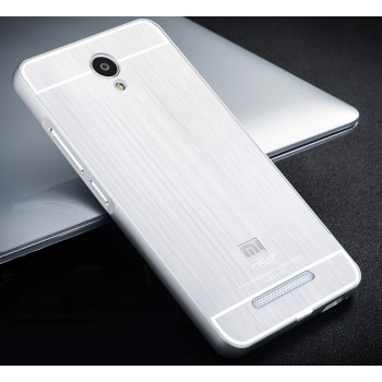 Двухкомпонентный чехол с металлическим бампером и поликарбонатной накладкой текстура Металл для Xiaomi RedMi Note 2 Белый