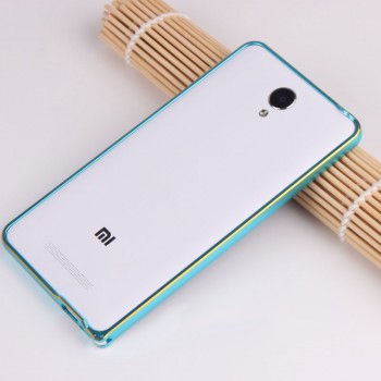 Металлический бампер с золотой окантовкой для Xiaomi RedMi Note 2 Голубой