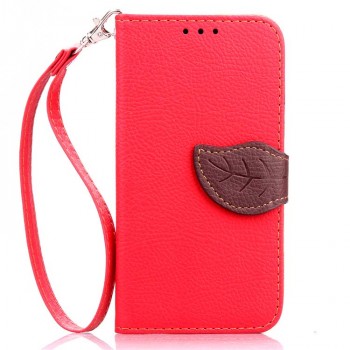 Текстурный чехол портмоне с дизайнерской застежкой на силиконовой основе для Samsung Galaxy Core Prime Красный