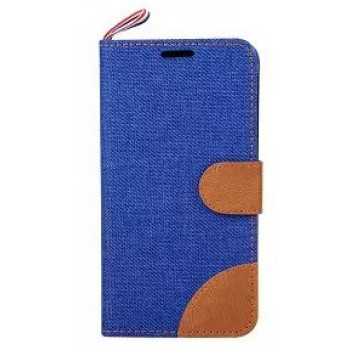 Чехол флип подставка на силиконовой основе с тканевым покрытием, магнитной застежкой и отделением для карт для Samsung Galaxy Core Prime Синий