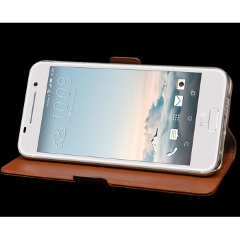 Кожаный чехол портмоне (нат. кожа) подставка для HTC One A9 Бежевый