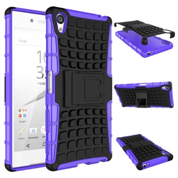 Антиударный гибридный чехол экстрим защита силикон/поликарбонат с ножкой-подставкой для Sony Xperia Z5 Premium Фиолетовый