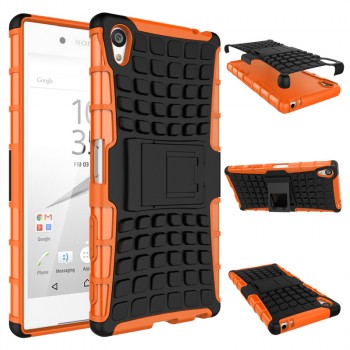 Антиударный гибридный чехол экстрим защита силикон/поликарбонат с ножкой-подставкой для Sony Xperia Z5 Premium Оранжевый