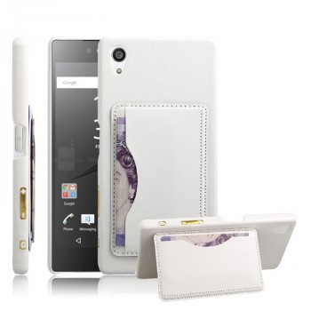 Дизайнерский чехол накладка с подставкой и отделениями для карт для Sony Xperia Z5 Premium Белый
