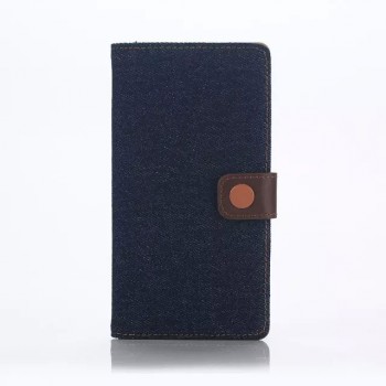 Чехол портмоне подставка текстура Джинс на пластиковой основе с магнитной защелкой для Sony Xperia Z5 Premium Синий