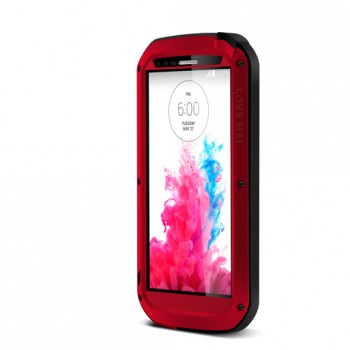 Антиударный пылевлагозащищенный гибридный премиум чехол силикон/металл/закаленное стекло для LG G3 (Dual-LTE) Красный