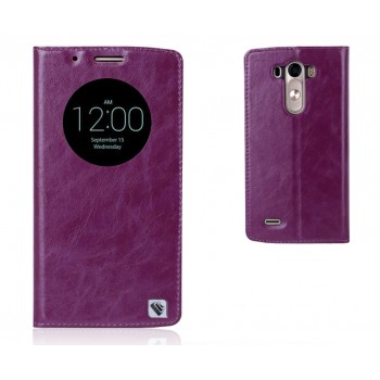 Кожаный глянцевый чехол флип подставка с круглым окном вызова на пластиковой основе для LG G3 (Dual-LTE) Фиолетовый