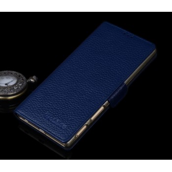 Кожаный чехол портмоне подставка (нат. кожа) для Sony Xperia Z5 Premium Синий