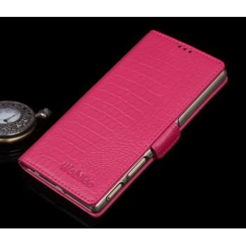 Кожаный чехол портмоне подставка (нат. кожа крокодила) для Sony Xperia Z5 Premium Пурпурный