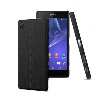 Пластиковый дизайнерский чехол накладка с кожаным прошитым покрытием для Sony Xperia Z5 Premium Черный