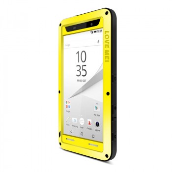 Антиударный пылевлагозащищенный гибридный премиум чехол силикон/металл/закаленное стекло для Sony Xperia Z5 Premium Желтый