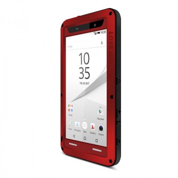 Антиударный пылевлагозащищенный гибридный премиум чехол силикон/металл/закаленное стекло для Sony Xperia Z5 Premium Красный