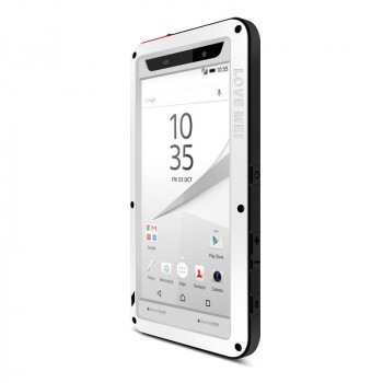 Антиударный пылевлагозащищенный гибридный премиум чехол силикон/металл/закаленное стекло для Sony Xperia Z5 Premium Белый