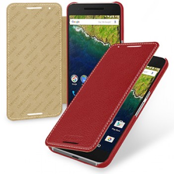 Кожаный чехол горизонтальная книжка (нат. кожа) для Google Huawei Nexus 6P Красный