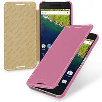 Кожаный чехол горизонтальная книжка (нат. кожа) для Google Huawei Nexus 6P Розовый