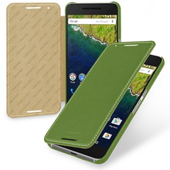 Кожаный чехол горизонтальная книжка (нат. кожа) для Google Huawei Nexus 6P Зеленый