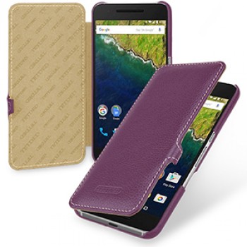 Кожаный чехол горизонтальная книжка (нат. кожа) с крепежной застежкой для Google Huawei Nexus 6P Фиолетовый