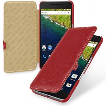 Кожаный чехол горизонтальная книжка (нат. кожа) с крепежной застежкой для Google Huawei Nexus 6P Красный