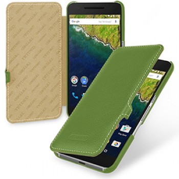 Кожаный чехол горизонтальная книжка (нат. кожа) с крепежной застежкой для Google Huawei Nexus 6P Зеленый