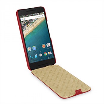 Кожаный чехол вертикальная книжка (нат. кожа) для Google LG Nexus 5X Красный