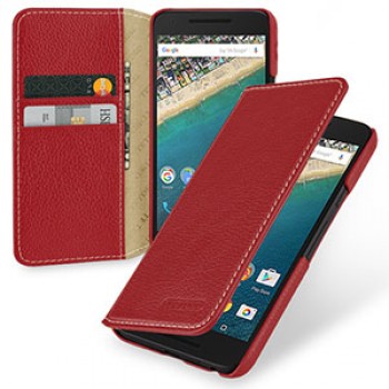 Кожаный чехол портмоне (нат. кожа) на кожаной основе для Google LG Nexus 5X Красный