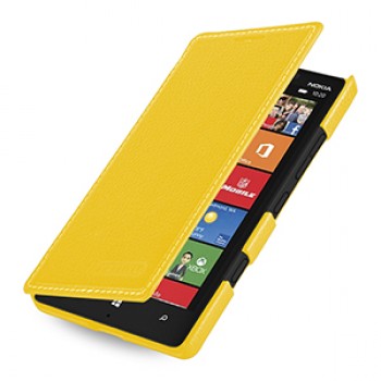 Кожаный чехол книжка горизонтальная (нат. кожа) для Nokia Lumia 930 желтая