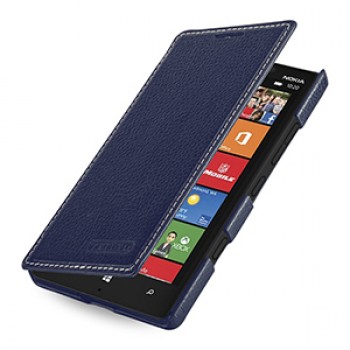 Кожаный чехол книжка горизонтальная (нат. кожа) для Nokia Lumia 930 синяя