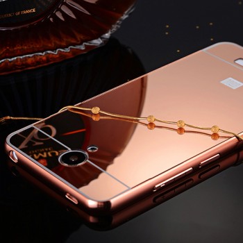 Гибридный металлический двухкомпонентный чехол с поликарбонатной крышкой с зеркальным покрытием для Xiaomi RedMi Note 2 Розовый