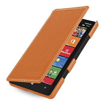 Кожаный чехол книжка горизонтальная (нат. кожа) для Nokia Lumia 930 оранжевая