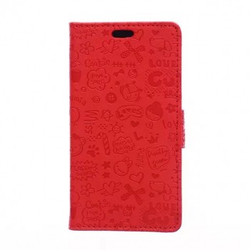 Чехол портмоне подставка на силиконовой основе с защелкой и рельефным принтом для Microsoft Lumia 550 Красный
