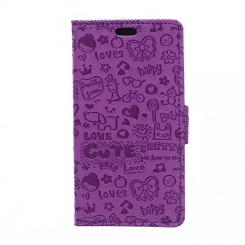 Чехол портмоне подставка на силиконовой основе с защелкой и рельефным принтом для Microsoft Lumia 550 Фиолетовый