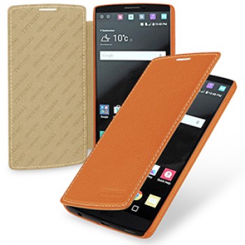 Кожаный чехол горизонтальная книжка (нат. кожа) для LG V10 Оранжевый