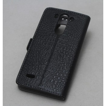 Кожаный чехол флип подставка на пластиковой основе с защёлкой и окном вызова (нат. кожа крокодила) для LG G3 S Черный