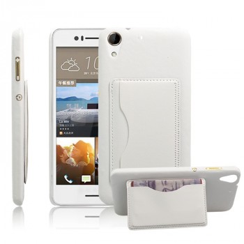 Дизайнерский чехол накладка с отделениями для карт и подставкой для HTC Desire 728 Белый