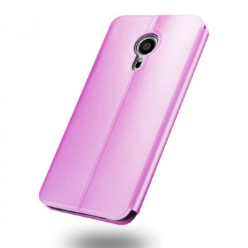 Ультратонкий чехол флип подставка на силиконовой основе текстура Блеск Металла для Meizu Pro 5 Розовый