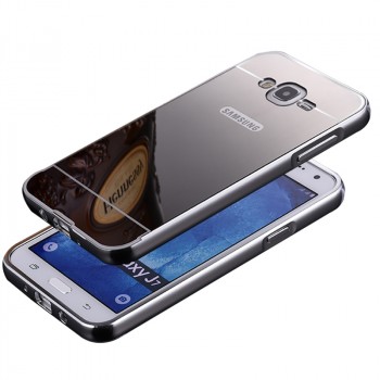 Двухкомпонентный чехол с металлическим бампером и поликарбонатной накладкой с зеркальным покрытием для Samsung Galaxy J7 Серый