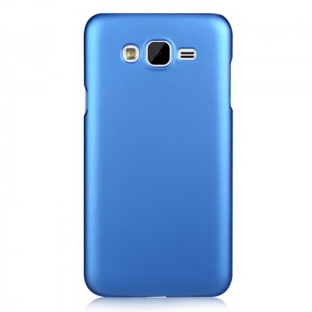 Пластиковый матовый чехол металлик для Samsung Galaxy J7 Голубой